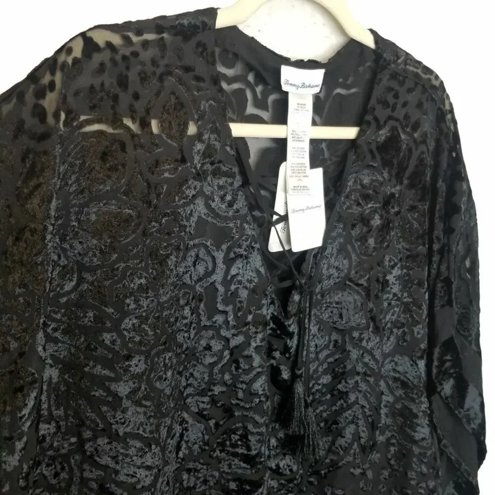 Tommy Bahama Womens Velvet Burnout Lace Up Tunic Swimsuit Cover Up Beach Resort